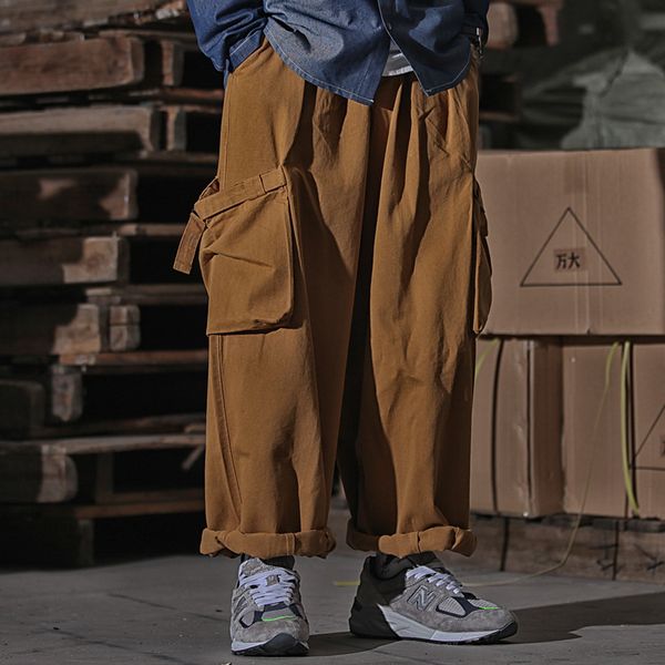 

pants fashionable the multi pocket overalls men's high street wide leg trend loose straight, Black