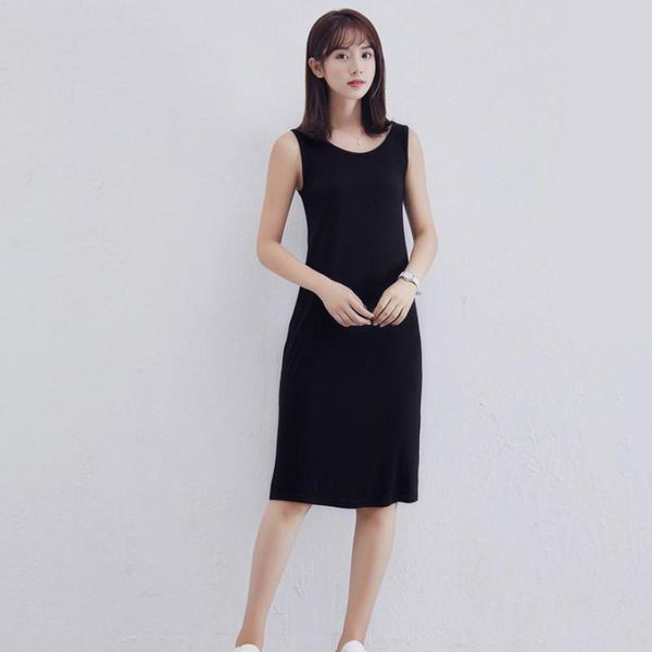 

women's sleepwear sleeveless medium length modal summer nightgown women intimate lingerie soft black round collar home clothing, Black;red