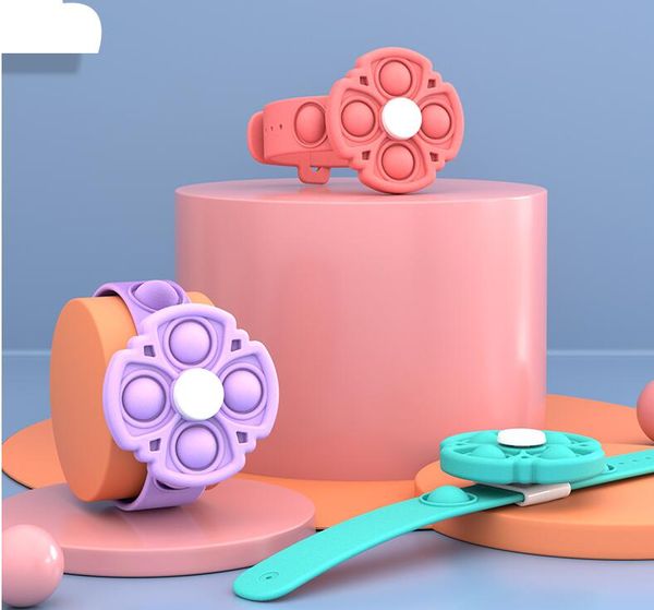 Criança presente sensory descompactação brinquedo girar braceletes fidegget brinquedos bloco para crianças favor mini simples cowple dígito dígito empurrar bolha estalar silicone pulseira menino e menina