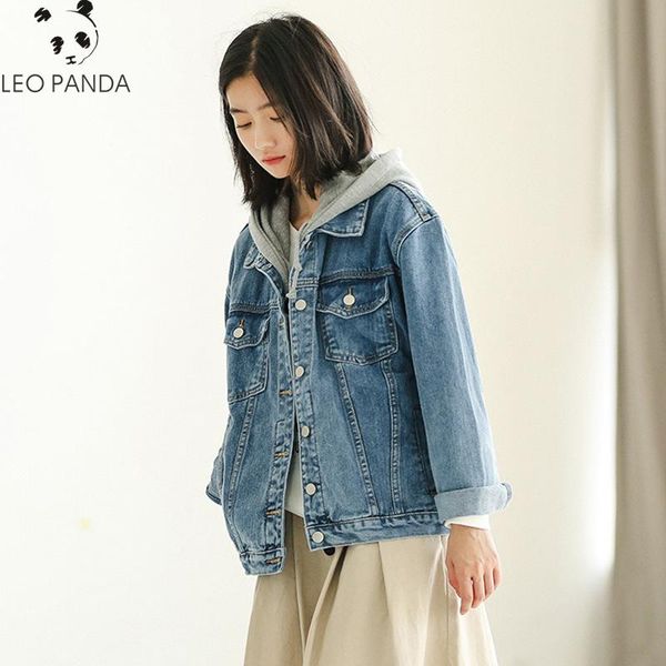 

women's jackets 2021 spring and autumn korea bf style old washed hooded denim jacket women loose cowboy, Black;brown