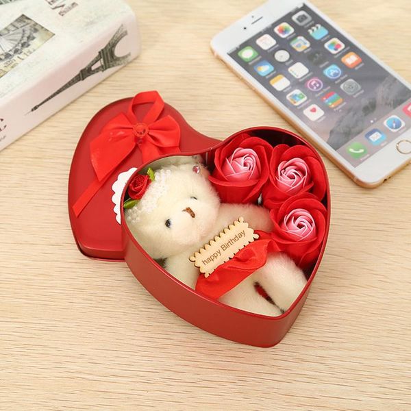 

3 flower-shaped soap rose soap with little bear and heart-shaped storage box romantic gift for lovers girlfriends tn88