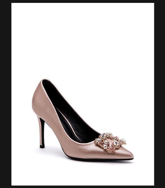 

silk thin heel lady's shoes party pointed toe women super high 9cm dress, Black