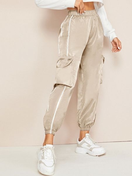 

zipper pocket front cargo pants z23l#, Black;white