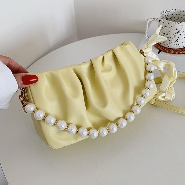 

evening bags fashion women totes bag creative design chic pearl mini leather pleated small sling shoulder handbag purse 2021