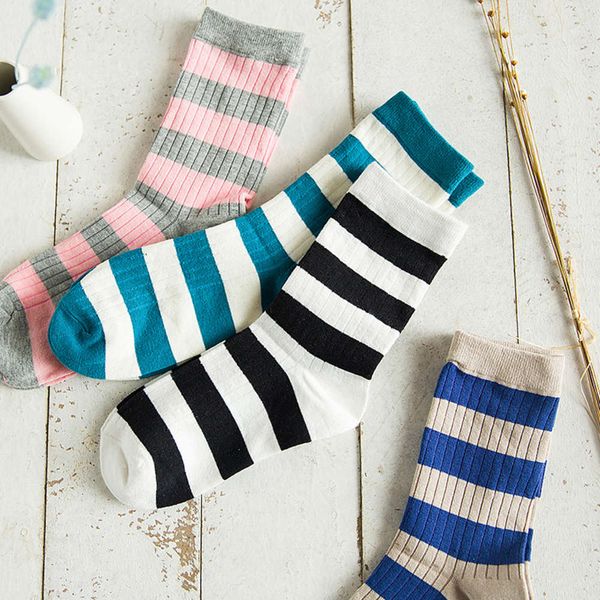 

autumn winter color stripe middle all cotton, comfortable breathable, Black;white