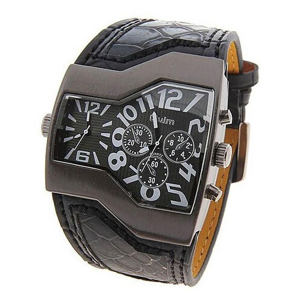 

wristwatches oulm watches men fashion dual time leather strap analog quartz sports reloj hombre, Slivery;brown