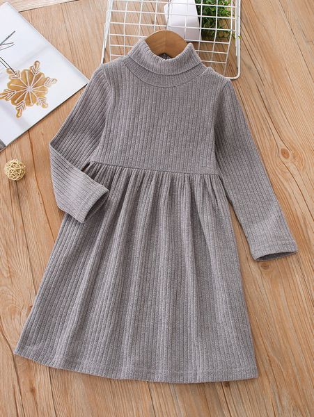 Criança meninas gotejas de turtleneck ribbed knit smock vestido ela