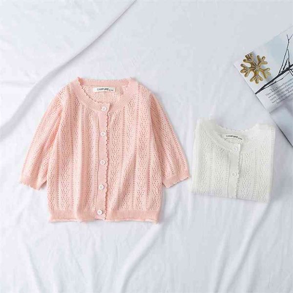 

baby boys girls cardigan thin coat korean female princess hollow knitted sweater sunscreen air autumn spring 210521, Blue