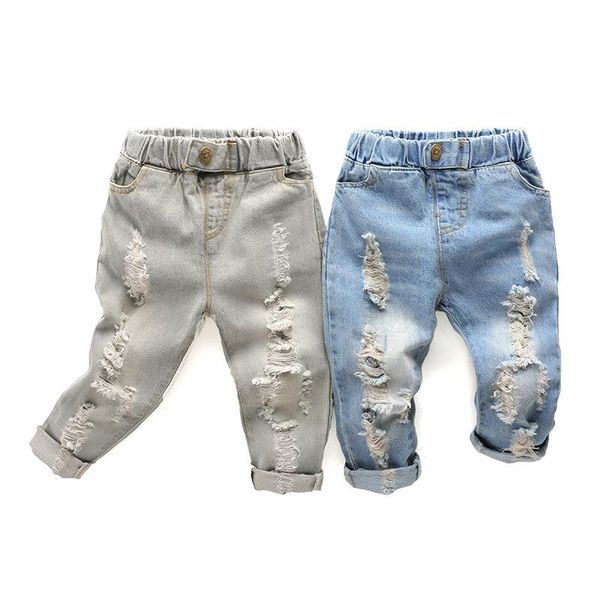

jeans boys girl hole pants excellent quality cotton leisure children trousers baby toddler comfortable kids clothes, Blue