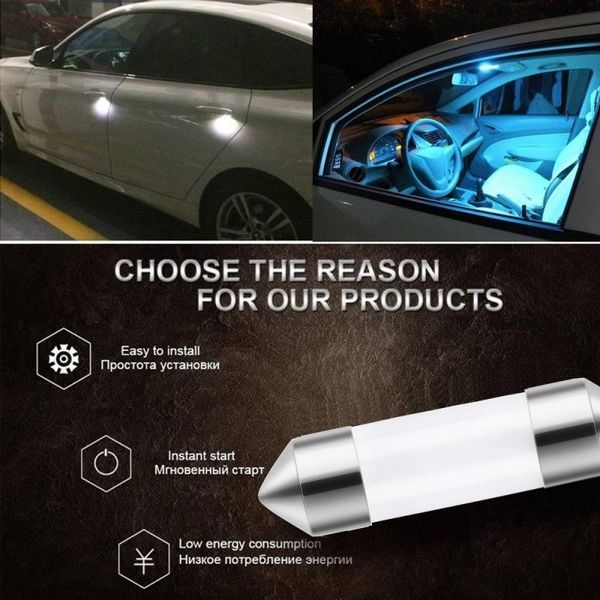 

interior&external lights 1pc c5w cob car led bulb 41mm 39mm 36mm 31mm interior reading light source white license plate 12v