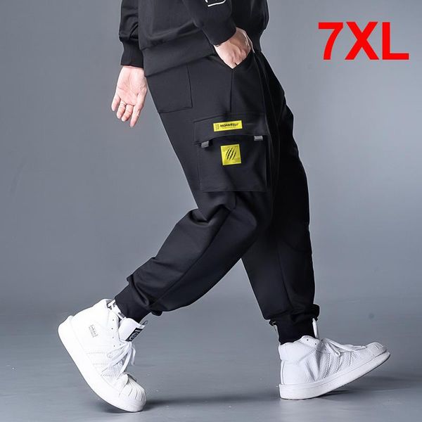 

men's pants 7xl plus size pant men joggers sweatpants baggy cargo streetwear trousers elastic waist male loose, Black