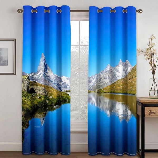

curtain & drapes blue sky, white clouds and lake leisure pattern blackout set, suitable for home curtains in the living room bedroom