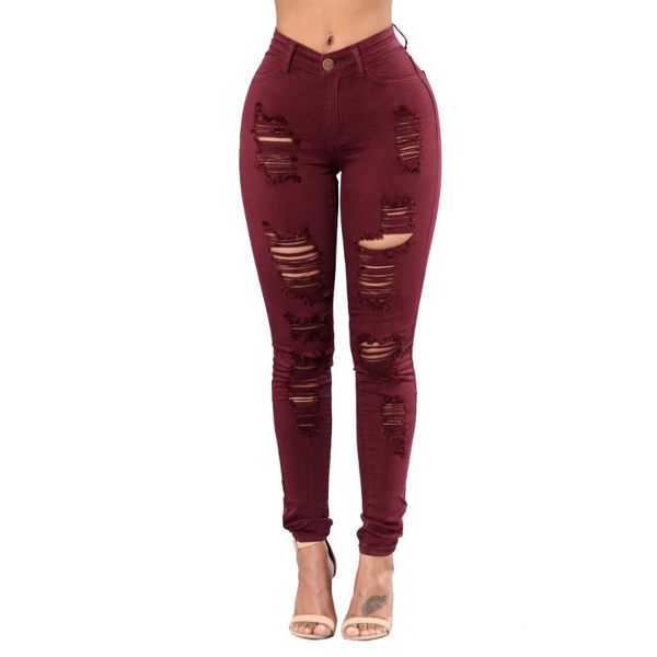 

jeans with ripped knees slim pants the beggar women's trousers in extra size, Blue