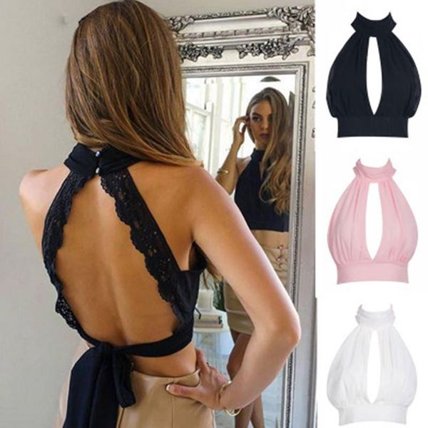 

v-neck women blouse chiffon black lace night club shirt sleeveless white pink crop women's blouses & shirts