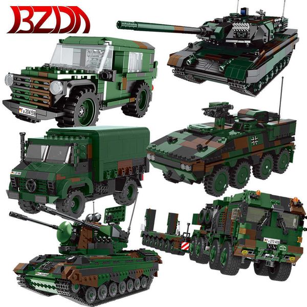 

bzda military tank building blocks panzerhaubitze 2000 tank vehicle model truck bricks toys for children's boys gift q0624