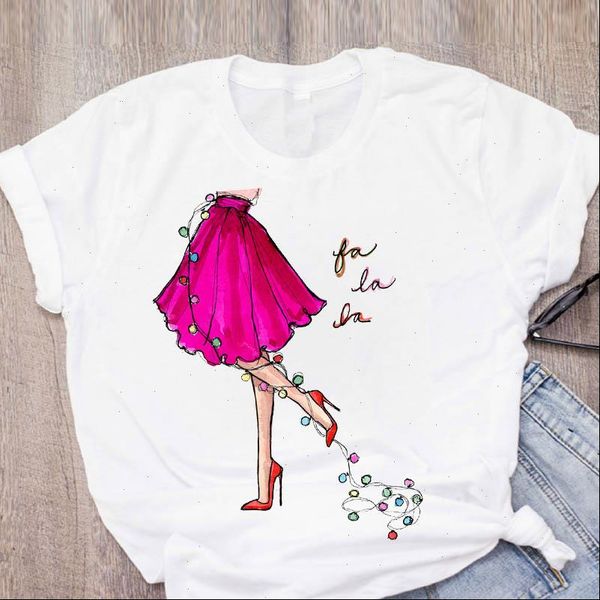 

womens t shirts women graphic lights year cartoon short sleeve clothes merry christmas print lady tees clothing female shirt, White