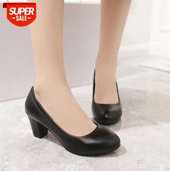 

professional formal wear work shoes women's four thick heel solid color pu pointed toe cover foot shallow mouth trend #jz91