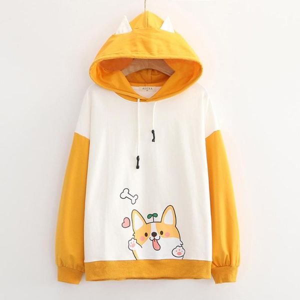 

women's hoodies & sweatshirts 2021 women casual hooded hoodie cute puppy print funny long sleeve pullover with ears on hood tracksuit, Black