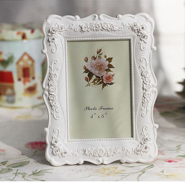 Frame de Resina Branca Moldura Imagem Vintage Pintura Rose Flower Frames Sala de Living Decor Presente 6 7 8 10inch