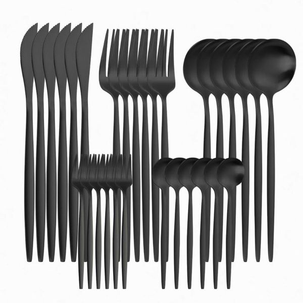 

dinnerware sets 30pcs matte black cutlery flatware set wedding party dishwasher safe tea fork spoons knives tableware