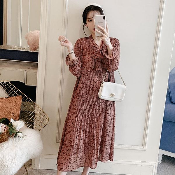 

maternity dresses 903# dress spring autumn chiffon long sleeve loose stylish floral for pregnant women mom, White