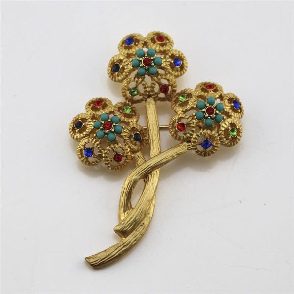 

pins, brooches 2021 european and american retro style matte gold inlaid semi-precious stones blue beads flower brooch lady, Gray