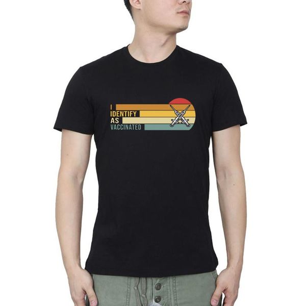 

men's t-shirts retro vintage i identify as vaccinated summer casual streetwear o neck t-shirt, White;black