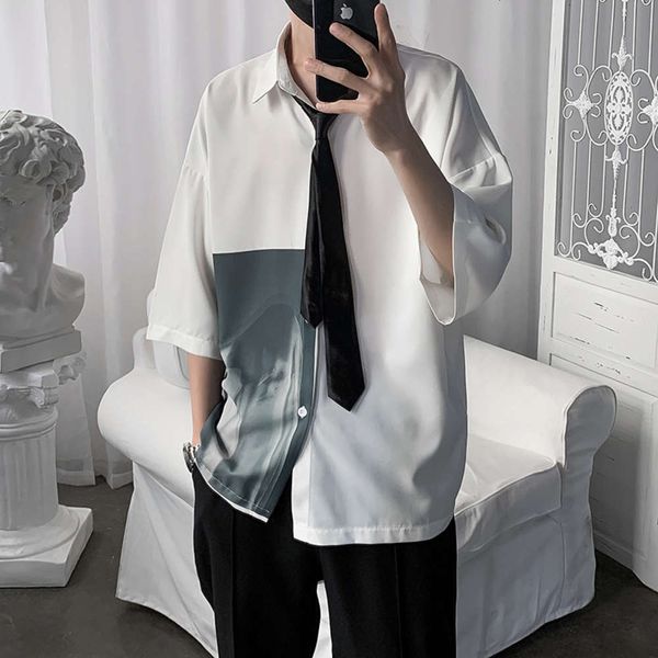 

men's casual shirts shirt summer short sleeve white men's korean fashion ins ice silk 5-sleeve printed hpnc r7ne, White;black