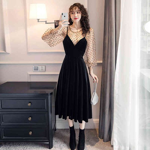 

skirt arrival female fashion defines long-to-line rude temperament dress perspective chiffon shirt cute two pieces set, Black