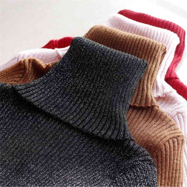 

glitter turtleneck women pullover sweater high elasticity knitted ribbed slim jumper autumn winter basic female sweater 210812, White;black