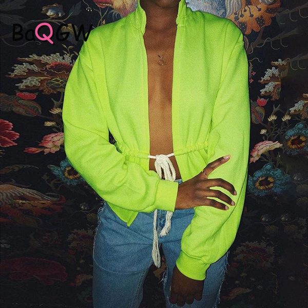 

women's hoodies & sweatshirts baqgw jacket women solid color autumn winter fluorescent green loose long sleeve bandages lace up sweatsh, Black