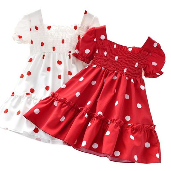 

kids girls printed dress fashion short sleeve polka dot stylish for children baby sundress 2-6 y girl's dresses, Red;yellow