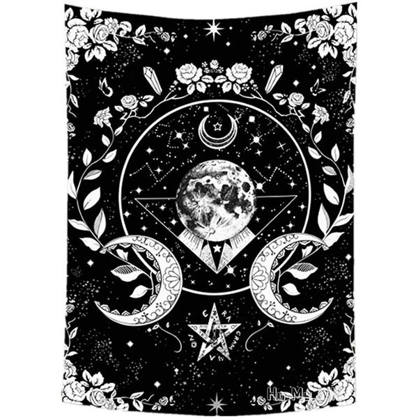 

tapestries sun moon and star wall hanging black white by ho me lili tapestry goth witch floral mystic aesthetic for dorm