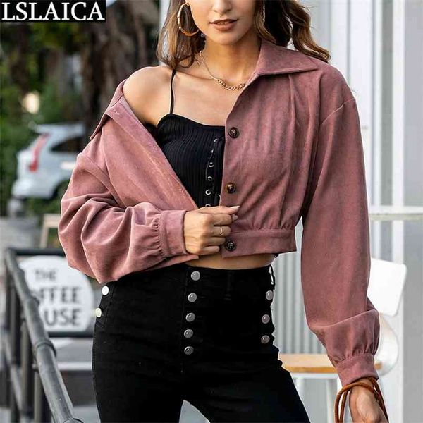 

woman jacket fashion long sleeve turn down collar short women autumn winter casual coat button streetwear clothes kyptka 210515, Black;brown