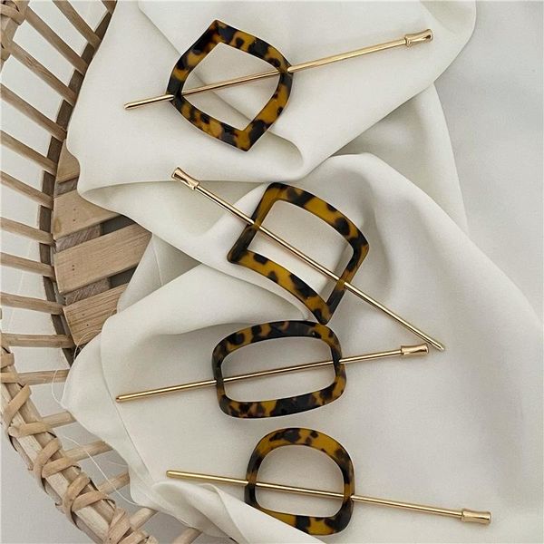

hair accessories acrylic tortoiseshell hairpin geometric round square hollow removable clip sticks headwear for women