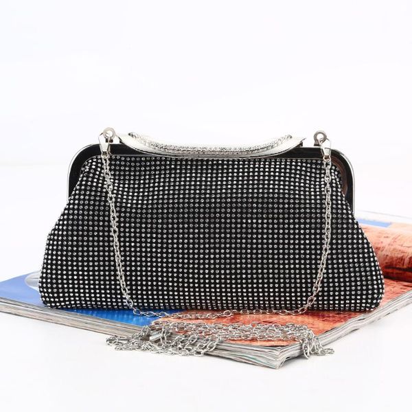 

solid satin rhinestone hobos evening bags female shinny clutches small handbags fashion ladies wedding banquet purse designer