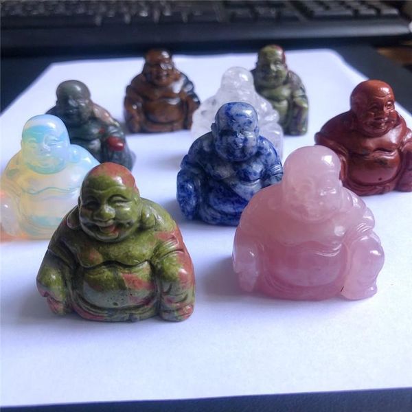 

decorative objects & figurines 1pc rose quartz white crystal religious lucky maitreya buddha statue carved natural mineral jewelry diy gift