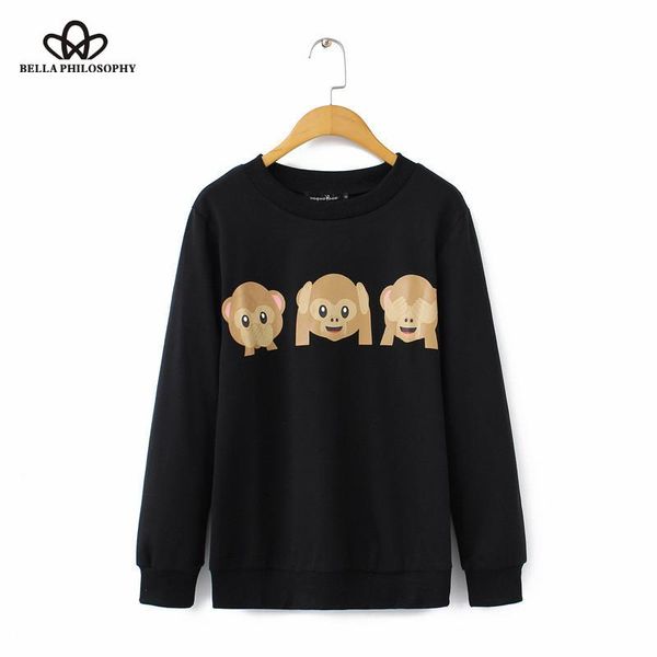 

women's hoodies & sweatshirts 2021 fall autumn winter wholesale cute animal monkey print pulliver women causal sweatershirt hoody gray, Black