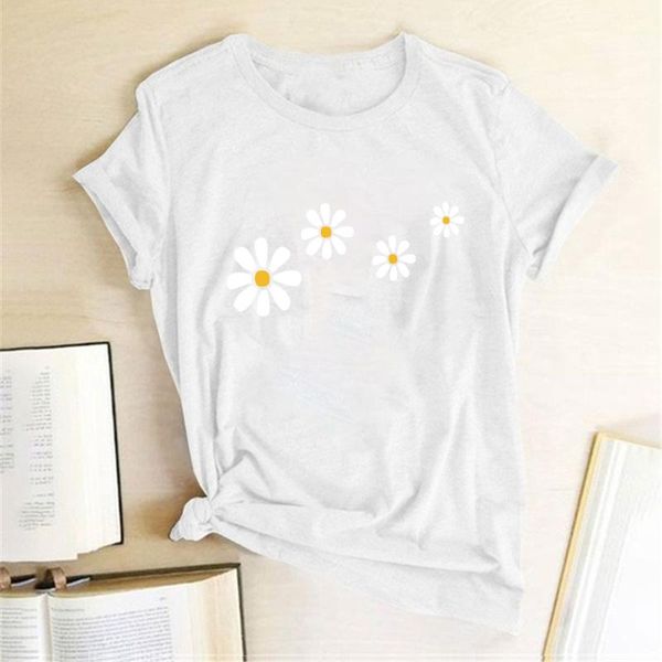 

women summer graphic tee aesthetic vogue shirts for fashion harajuku mujer camisetas four daisies print t-shirts women's t-shirt, White