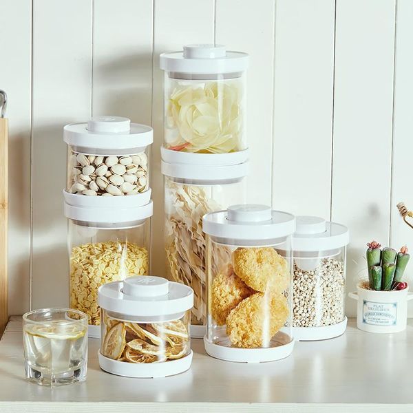 

storage bottles & jars push glass jar high borosilicate sealed tank candy transparent kitchen milk powder bottle press