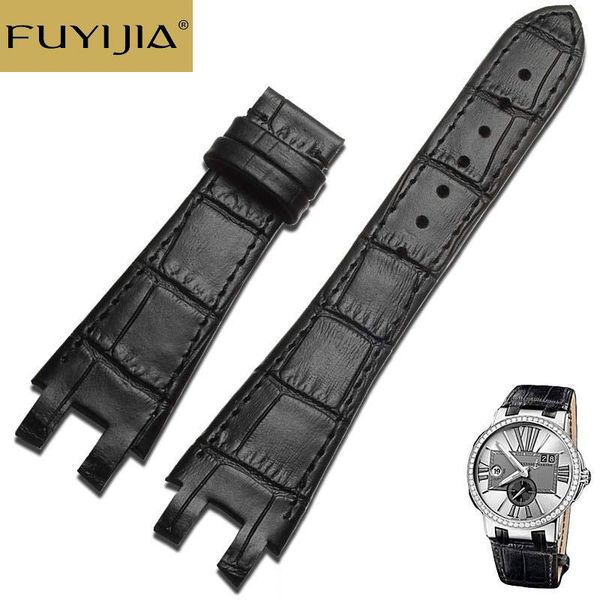 

watch bands fuyijia 22mm custom executive strap handmade cowhide watchbands men genuine leather belt crocodile pattern band waterproof, Black;brown