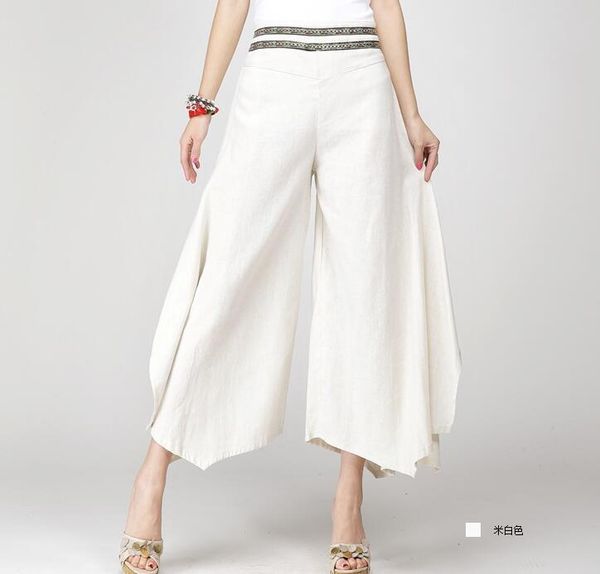 

women's pants & capris size/ 2021 spring women fashion wide-legged show thin cotton linen skirts leisure loose nine minutes of, Black;white