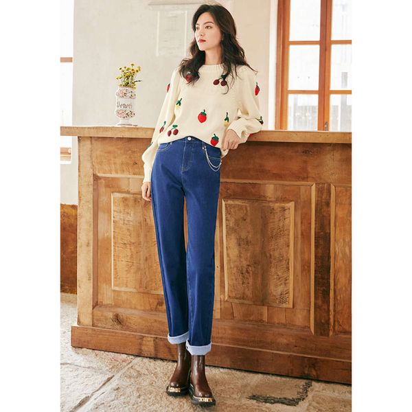 

autumn fashion temperament loose tapered high waist slim women, Blue