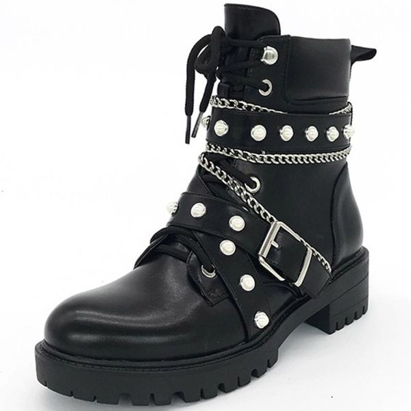 

boots doratsia 2021 fashion dropship flat chains pearls winter shoes women ankle cool motorcycles, Black