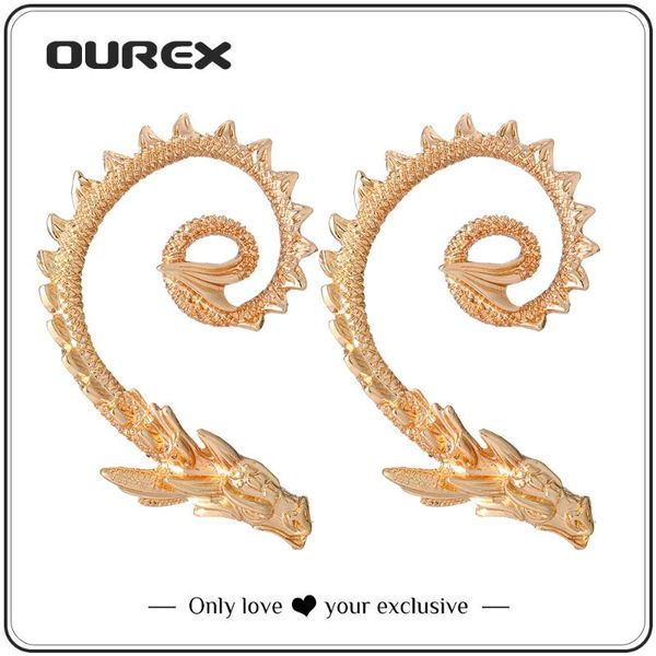 

stud ourex 2021 fashion punk style gold color alloy dragon earrings unique for women wedding jewelry wholesale, Golden;silver