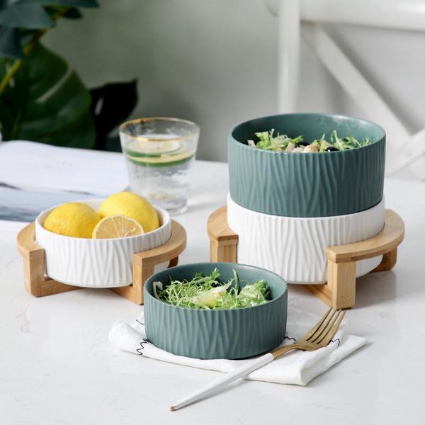 

creative stackable ceramic fruits bowl porcelain salad dessert with wooden holder tableware kitchen container storage bowls