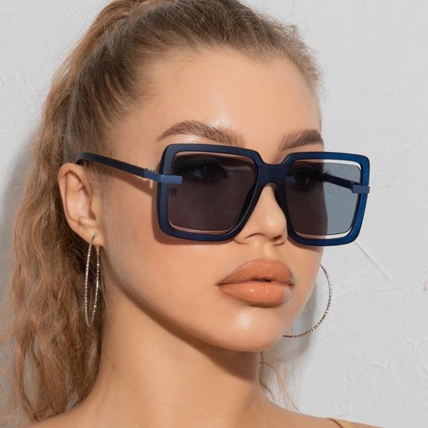 

sunglasses blue square oversize woman big frame celebrity sun glasses female outdoor beach goggles jelly color lens, White;black