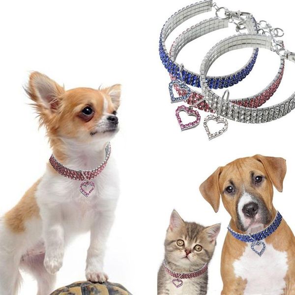 

dog collars & leashes bling rhinestone heart pendant puppy adjustable pet collar for small medium large dogs pug chihuahua accessories
