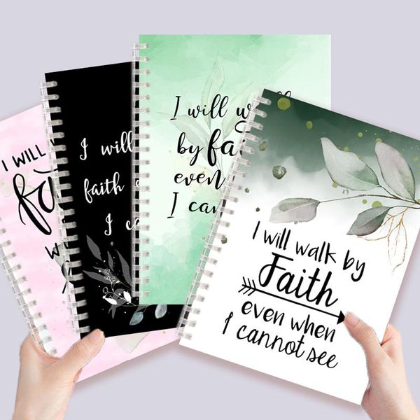 

bible quote 2 corinthians 5 7- i will walk by faith even when can not see - spiral notebook note book journal inspiration gift notepads, Purple;pink
