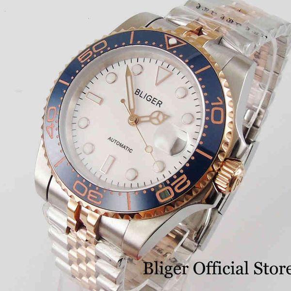 

automatic men's watch white lightning 316l steel case jubilee bracelet nh35 miyota 8215 moving ceramic insert screw crown, Slivery;brown